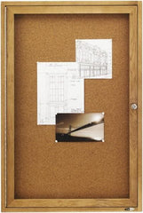 Quartet - 24" Wide x 36" High Enclosed Cork Bulletin Board - Natural (Color) - Apex Tool & Supply