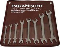 Paramount - 8 Piece, 6mm to 22mm, Open End Wrench Set - Metric Measurement Standard, Full Polish Finish, Comes in Canvas Pouch - Apex Tool & Supply