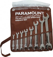 Paramount - 8 Piece, 1/4" to 1", Open End Wrench Set - Inch Measurement Standard, Full Polish Finish, Comes in Canvas Pouch - Apex Tool & Supply