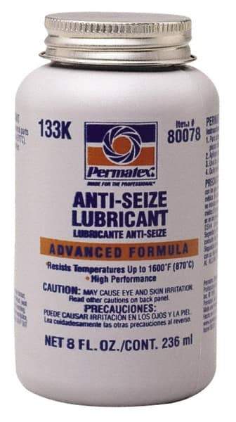 Permatex - 8 oz Bottle High Temperature Anti-Seize Lubricant - Aluminum/Copper/Graphite, -51 to 1,600°F, Silver Colored, Water Resistant - Apex Tool & Supply