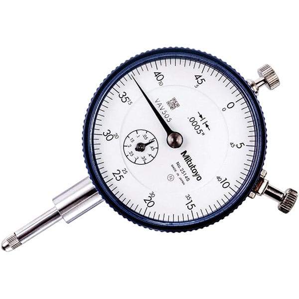 Mitutoyo - 1/2" Range, 0-50 Dial Reading, 0.0005" Graduation Dial Drop Indicator - 57mm Dial, 0.05" Range per Revolution, 0.0005" Accuracy, Revolution Counter - Apex Tool & Supply