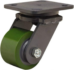 Hamilton - 3-1/4" Diam x 2" Wide x 5-1/4" OAH Top Plate Mount Swivel Caster - Polyurethane Mold onto Cast Iron Center, 575 Lb Capacity, Straight Roller Bearing, 4 x 5" Plate - Apex Tool & Supply