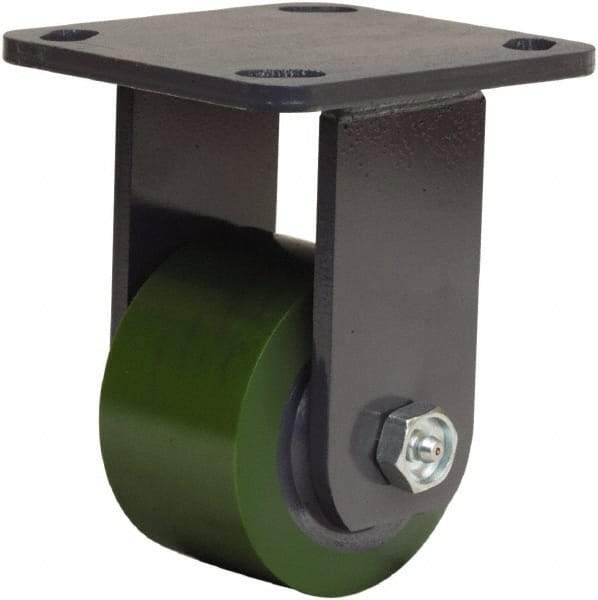 Hamilton - 3-1/4" Diam x 2" Wide x 5-1/4" OAH Top Plate Mount Rigid Caster - Polyurethane Mold onto Cast Iron Center, 575 Lb Capacity, Straight Roller Bearing, 4 x 4-1/2" Plate - Apex Tool & Supply