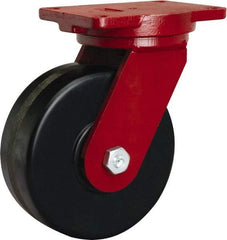 Hamilton - 8" Diam x 3" Wide x 10-1/2" OAH Top Plate Mount Swivel Caster - Phenolic, 3,000 Lb Capacity, Tapered Roller Bearing, 6-1/8 x 7-1/2" Plate - Apex Tool & Supply