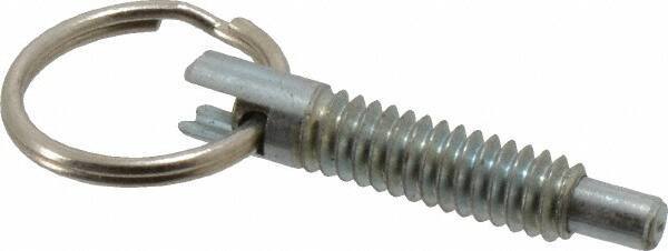 Gibraltar - 1/4-20, 0.8" Thread Length, 0.155" Plunger Diam, 1/4" Plunger Projection, 1 Lb Init to 2.5 Lb Final End Force, Steel Locking Pull Ring Plunger - 0.8" Len Under Head, 1.14" Body Len, 0.62" Ring Diam, 1.14" Plunger Len, 0.34" Head Height - Apex Tool & Supply