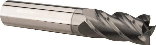 Accupro - 1/2", 1" LOC, 1/2" Shank Diam, 3" OAL, 4 Flute, Solid Carbide Square End Mill - Single End, nACRo Finish, Spiral Flute, 40° Helix, Centercutting, Right Hand Cut, Right Hand Flute - Apex Tool & Supply