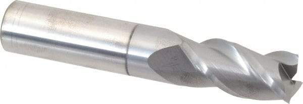 Accupro - 5/8", 1-1/4" LOC, 5/8" Shank Diam, 3-1/2" OAL, 3 Flute, Solid Carbide Square End Mill - Single End, nACRo Finish, Spiral Flute, 40° Helix, Centercutting, Right Hand Cut, Right Hand Flute - Apex Tool & Supply