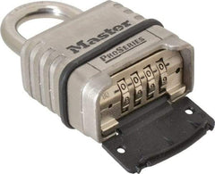 Master Lock - 2-1/4" Body Width x 2" Body Height, 1.094" Shackle Clearance, Stainless Steel Combination Lock - 5/16" Shackle Diam - Apex Tool & Supply