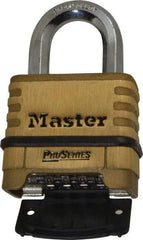Master Lock - 2-1/4" Body Width x 2" Body Height, 1.063" Shackle Clearance, Brass Body & Boron Carbide Combination Lock - 3/8" Shackle Diam - Apex Tool & Supply