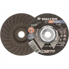 WALTER Surface Technologies - 60 Grit, 6" Wheel Diam, 3/64" Wheel Thickness, 7/8" Arbor Hole, Type 27 Depressed Center Wheel - Aluminum Oxide, Resinoid Bond, 10,200 Max RPM - Apex Tool & Supply
