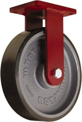 Hamilton - 12" Diam x 3" Wide x 14-1/2" OAH Top Plate Mount Rigid Caster - Polyurethane Mold onto Cast Iron Center, 4,550 Lb Capacity, Tapered Roller Bearing, 5-1/2 x 7-1/2" Plate - Apex Tool & Supply