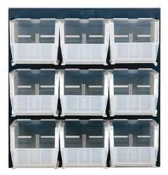 Quantum Storage - 9 Bin Louvered Panel with Ultra Bins - 18 Inch Overall Width x 11 Inch Overall Depth x 19 Inch Overall Height, Clear Tri-Clear Polypropylene Bins - Apex Tool & Supply