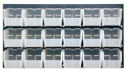 Quantum Storage - 18 Bin Bench Rack with Ultra Bins - 36 Inch Overall Width x 11 Inch Overall Depth x 19 Inch Overall Height, Clear Tri-Clear Polypropylene Bins - Apex Tool & Supply