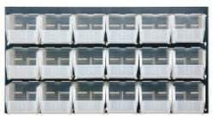 Quantum Storage - 18 Bin Bench Rack with Ultra Bins - 36 Inch Overall Width x 11 Inch Overall Depth x 19 Inch Overall Height, Clear Tri-Clear Polypropylene Bins - Apex Tool & Supply