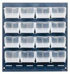 Quantum Storage - 16 Bin Louvered Panel with Ultra Bins - 18 Inch Overall Width x 8 Inch Overall Depth x 19 Inch Overall Height, Clear Tri-Clear Polypropylene Bins - Apex Tool & Supply