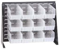 Quantum Storage - 12 Bin Bench Rack with Ultra Bins - 27 Inch Overall Width x 11 Inch Overall Depth x 21 Inch Overall Height, Clear Tri-Clear Polypropylene Bins - Apex Tool & Supply