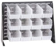 Quantum Storage - 12 Bin Bench Rack with Ultra Bins - 27 Inch Overall Width x 11 Inch Overall Depth x 21 Inch Overall Height, Clear Tri-Clear Polypropylene Bins - Apex Tool & Supply