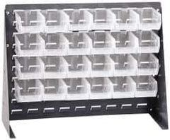 Quantum Storage - 24 Bin Bench Rack with Ultra Bins - 27 Inch Overall Width x 8 Inch Overall Depth x 21 Inch Overall Height, Clear Tri-Clear Polypropylene Bins - Apex Tool & Supply