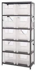 Quantum Storage - 10 Bin Giant Stack Container Storage Shelving - 36 Inch Overall Width x 18 Inch Overall Depth x 75 Inch Overall Height, Clear Tri-Clear Polypropylene Bins - Apex Tool & Supply