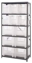 Quantum Storage - 12 Bin Giant Stack Container Storage Shelving - 36 Inch Overall Width x 18 Inch Overall Depth x 75 Inch Overall Height, Clear Tri-Clear Polypropylene Bins - Apex Tool & Supply