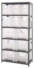 Quantum Storage - 12 Bin Giant Stack Container Storage Shelving - 36 Inch Overall Width x 18 Inch Overall Depth x 75 Inch Overall Height, Clear Tri-Clear Polypropylene Bins - Apex Tool & Supply