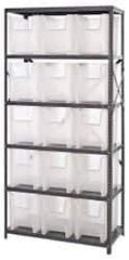Quantum Storage - 15 Bin Giant Stack Container Storage Shelving - 36 Inch Overall Width x 18 Inch Overall Depth x 75 Inch Overall Height, Clear Tri-Clear Polypropylene Bins - Apex Tool & Supply