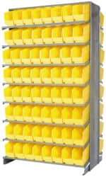 Quantum Storage - 128 Bin Store-More Sloped Shelving System - 36 Inch Overall Width x 24 Inch Overall Depth x 63-1/2 Inch Overall Height, Yellow Polypropylene Bins - Apex Tool & Supply