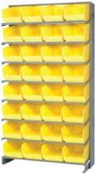 Quantum Storage - 32 Bin Store-More Sloped Shelving System - 36 Inch Overall Width x 12 Inch Overall Depth x 63-1/2 Inch Overall Height, Yellow Polypropylene Bins - Apex Tool & Supply
