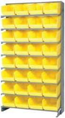 Quantum Storage - 32 Bin Store-More Sloped Shelving System - 36 Inch Overall Width x 12 Inch Overall Depth x 63-1/2 Inch Overall Height, Yellow Polypropylene Bins - Apex Tool & Supply
