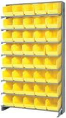Quantum Storage - 40 Bin Store-More Sloped Shelving System - 36 Inch Overall Width x 12 Inch Overall Depth x 63-1/2 Inch Overall Height, Yellow Polypropylene Bins - Apex Tool & Supply