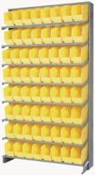 Quantum Storage - 64 Bin Store-More Sloped Shelving System - 36 Inch Overall Width x 12 Inch Overall Depth x 63-1/2 Inch Overall Height, Yellow Polypropylene Bins - Apex Tool & Supply