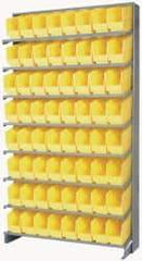 Quantum Storage - 64 Bin Store-More Sloped Shelving System - 36 Inch Overall Width x 12 Inch Overall Depth x 63-1/2 Inch Overall Height, Yellow Polypropylene Bins - Apex Tool & Supply
