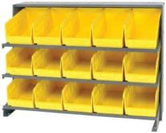 Quantum Storage - 15 Bin Store-More Sloped Shelving System - 36 Inch Overall Width x 12 Inch Overall Depth x 26-1/2 Inch Overall Height, Yellow Polypropylene Bins - Apex Tool & Supply