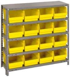 Quantum Storage - 16 Bin Store-More Shelf Bin System - 36 Inch Overall Width x 18 Inch Overall Depth x 39 Inch Overall Height, Yellow Polypropylene Bins - Apex Tool & Supply
