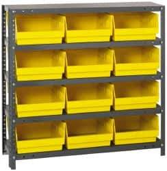 Quantum Storage - 12 Bin Store-More Shelf Bin System - 36 Inch Overall Width x 18 Inch Overall Depth x 39 Inch Overall Height, Yellow Polypropylene Bins - Apex Tool & Supply