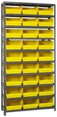 Quantum Storage - 27 Bin Store-More Shelf Bin System - 36 Inch Overall Width x 18 Inch Overall Depth x 75 Inch Overall Height, Yellow Polypropylene Bins - Apex Tool & Supply