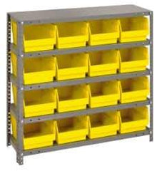Quantum Storage - 16 Bin Store-More Shelf Bin System - 36 Inch Overall Width x 12 Inch Overall Depth x 39 Inch Overall Height, Yellow Polypropylene Bins - Apex Tool & Supply