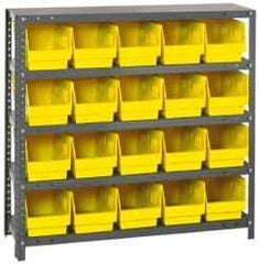 Quantum Storage - 20 Bin Store-More Shelf Bin System - 36 Inch Overall Width x 12 Inch Overall Depth x 39 Inch Overall Height, Yellow Polypropylene Bins - Apex Tool & Supply