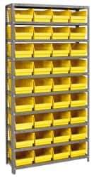 Quantum Storage - 36 Bin Store-More Shelf Bin System - 36 Inch Overall Width x 12 Inch Overall Depth x 75 Inch Overall Height, Yellow Polypropylene Bins - Apex Tool & Supply