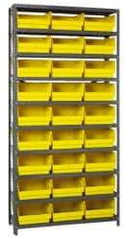 Quantum Storage - 27 Bin Store-More Shelf Bin System - 36 Inch Overall Width x 12 Inch Overall Depth x 75 Inch Overall Height, Yellow Polypropylene Bins - Apex Tool & Supply