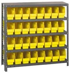 Quantum Storage - 32 Bin Store-More Shelf Bin System - 36 Inch Overall Width x 12 Inch Overall Depth x 39 Inch Overall Height, Yellow Polypropylene Bins - Apex Tool & Supply