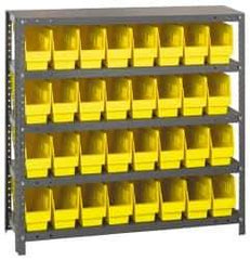 Quantum Storage - 32 Bin Store-More Shelf Bin System - 36 Inch Overall Width x 12 Inch Overall Depth x 39 Inch Overall Height, Yellow Polypropylene Bins - Apex Tool & Supply