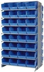 Quantum Storage - 64 Bin Store-More Sloped Shelving System - 36 Inch Overall Width x 24 Inch Overall Depth x 63-1/2 Inch Overall Height, Blue Polypropylene Bins - Apex Tool & Supply