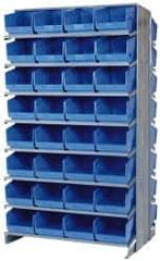 Quantum Storage - 64 Bin Store-More Sloped Shelving System - 36 Inch Overall Width x 24 Inch Overall Depth x 63-1/2 Inch Overall Height, Blue Polypropylene Bins - Apex Tool & Supply
