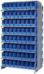 Quantum Storage - 128 Bin Store-More Sloped Shelving System - 36 Inch Overall Width x 24 Inch Overall Depth x 63-1/2 Inch Overall Height, Blue Polypropylene Bins - Apex Tool & Supply