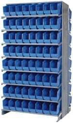 Quantum Storage - 128 Bin Store-More Sloped Shelving System - 36 Inch Overall Width x 24 Inch Overall Depth x 63-1/2 Inch Overall Height, Blue Polypropylene Bins - Apex Tool & Supply