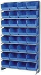 Quantum Storage - 32 Bin Store-More Sloped Shelving System - 36 Inch Overall Width x 12 Inch Overall Depth x 63-1/2 Inch Overall Height, Blue Polypropylene Bins - Apex Tool & Supply
