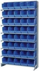 Quantum Storage - 40 Bin Store-More Sloped Shelving System - 36 Inch Overall Width x 12 Inch Overall Depth x 63-1/2 Inch Overall Height, Blue Polypropylene Bins - Apex Tool & Supply
