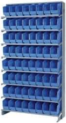 Quantum Storage - 64 Bin Store-More Sloped Shelving System - 36 Inch Overall Width x 12 Inch Overall Depth x 63-1/2 Inch Overall Height, Blue Polypropylene Bins - Apex Tool & Supply