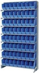 Quantum Storage - 64 Bin Store-More Sloped Shelving System - 36 Inch Overall Width x 12 Inch Overall Depth x 63-1/2 Inch Overall Height, Blue Polypropylene Bins - Apex Tool & Supply